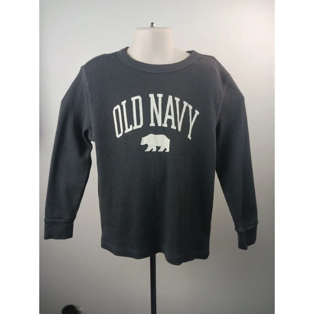 Old Navy Waffle Knit Shirt Boys Size Small 6-7 Dark Gray Long Sleeve